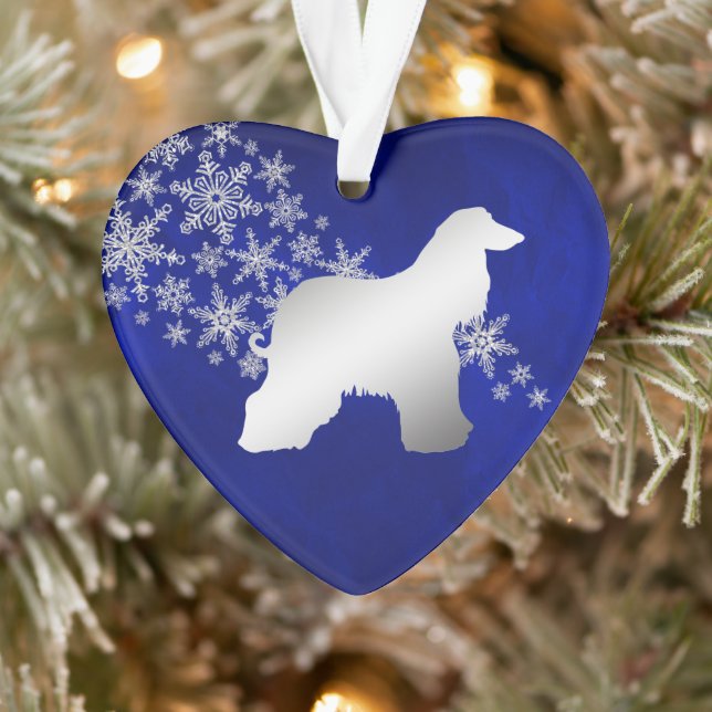 Blue Silver Snowflake Afghan Hound Ornament (Tree)