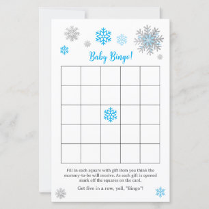 Blue Silver Snowflake Baby Shower Bingo Game 