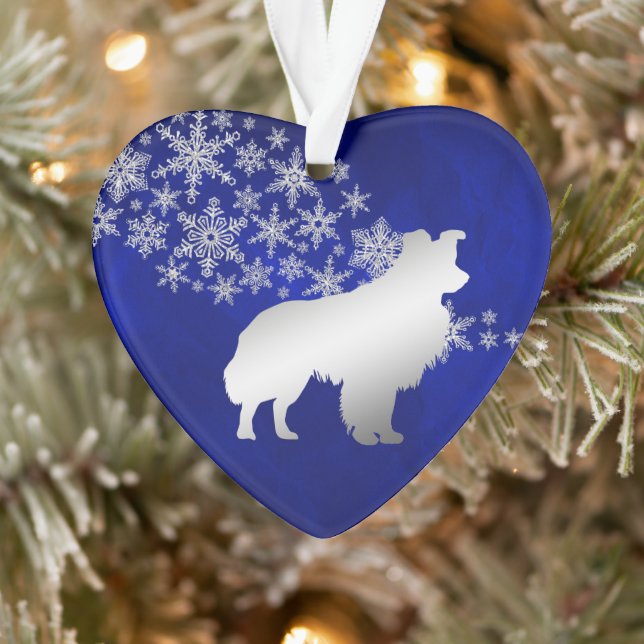 Blue Silver Snowflake Border Collie Dog Ornament (Tree)