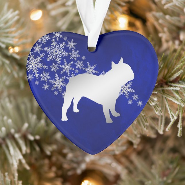 Blue Silver Snowflake Bulldog Ornament (Tree)