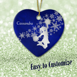Blue Silver Snowflake Cheerleader Personalised Ceramic Ornament