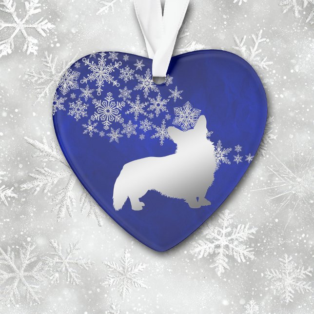 Blue Silver Snowflake Corgi Ornament (Creator Uploaded)