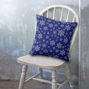 Blue Silver Snowflake Cushion