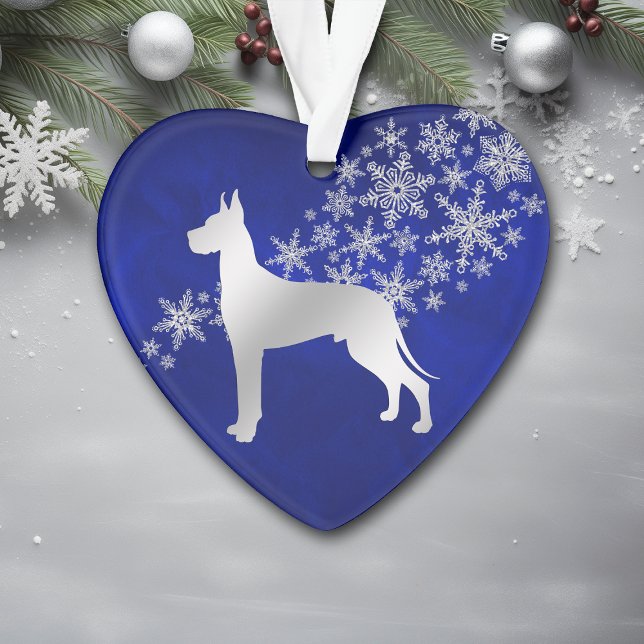 Blue Silver Snowflake Great Dane Ornament (Creator Uploaded)