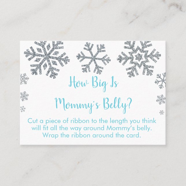 Blue & Silver Snowflake How Big Is Mummy's Belly Place Card (Front)