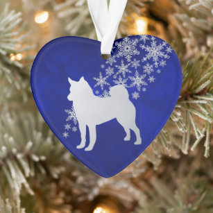 Blue Silver Snowflake Norwegian Elkhound Dog Ornament
