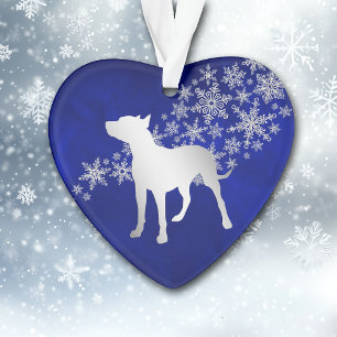 Blue Silver Snowflake Pit Bull Ornament