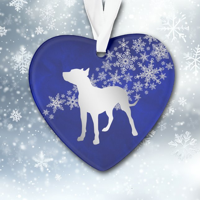 Blue Silver Snowflake Pit Bull Ornament (Creator Uploaded)