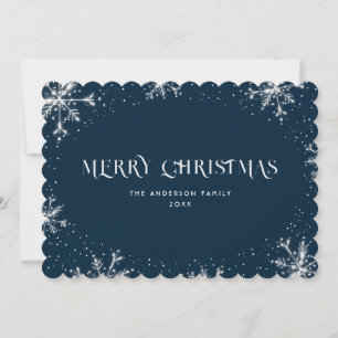 Blue Silver Snowflake Snow Merry Christmas Card
