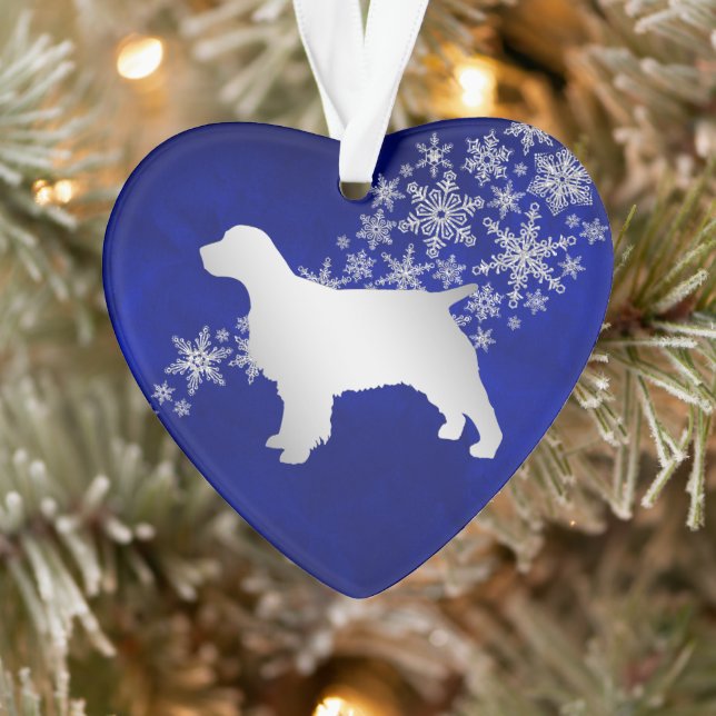 Blue Silver Snowflake Spaniel Ornament (Tree)