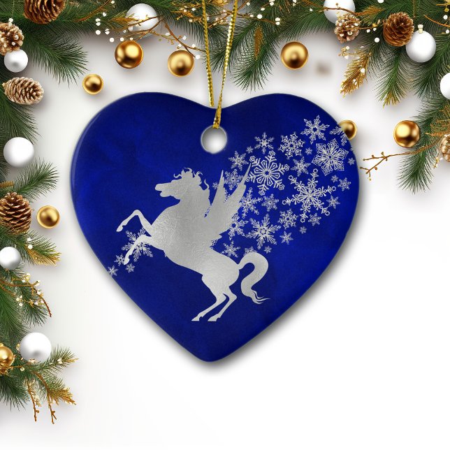 Blue Silver Snowflake Unicorn Personalised Ceramic Ornament (Creator Uploaded)