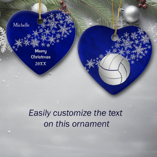 Blue Silver Snowflake Volleyball Personalised Ceramic Ornament