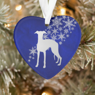 Blue Silver Snowflake Whippet Ornament