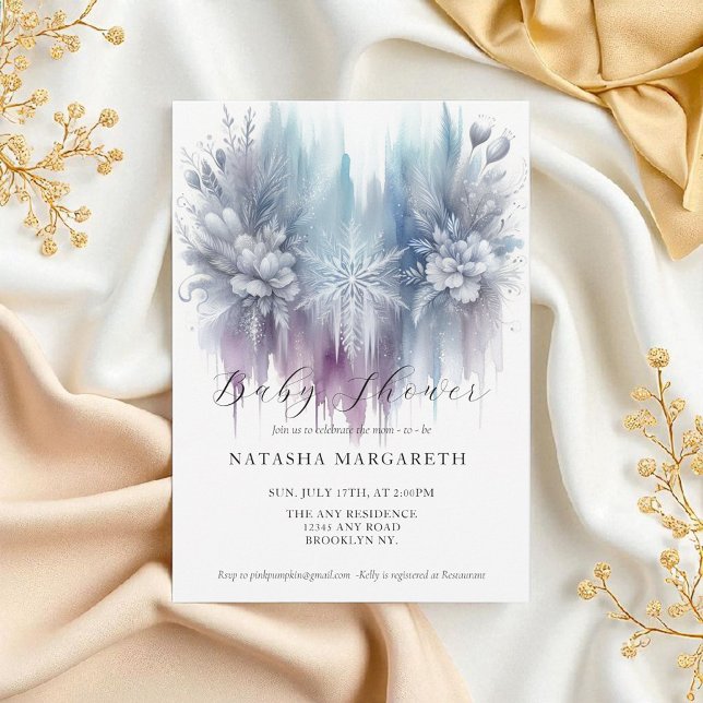 Blue Silver Snowflake Winter Baby Shower Elegant  Invitation (Creator Uploaded)