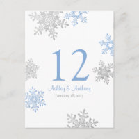 Blue Silver Snowflake Winter Wedding Table Card