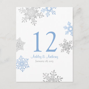 Blue Silver Snowflake Winter Wedding Table Card