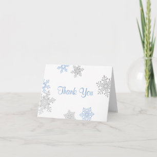 Blue Silver Snowflake Winter Wedding Thank You Card