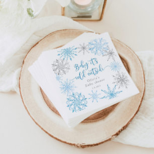 Blue silver snowflakes baby its cold outside napkin