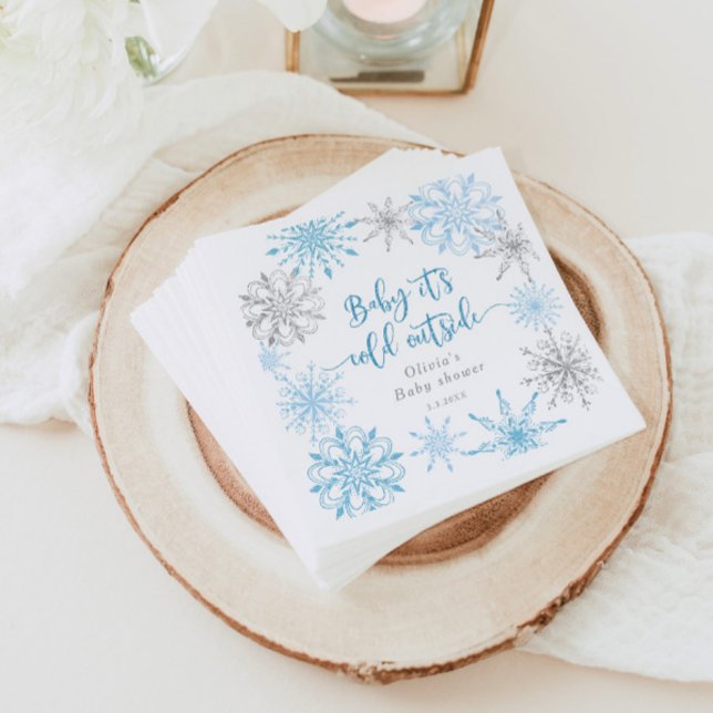 Blue silver snowflakes baby its cold outside napkin (Creator Uploaded)