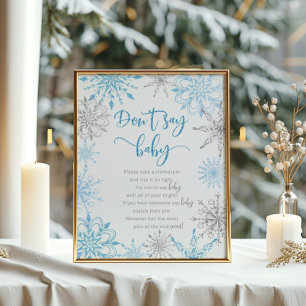 Blue silver snowflakes Don't say baby game Poster
