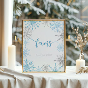 Blue silver snowflakes Favours take a treat Poster