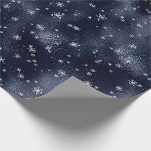 Blue Silver Snowflakes Glitter Christmas Holiday Wrapping Paper