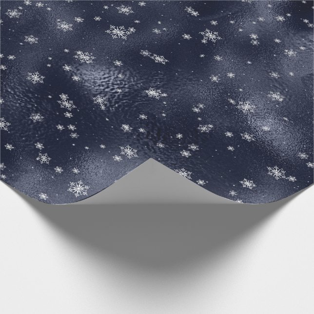 Blue Silver Snowflakes Glitter Christmas Holiday Wrapping Paper (Corner)