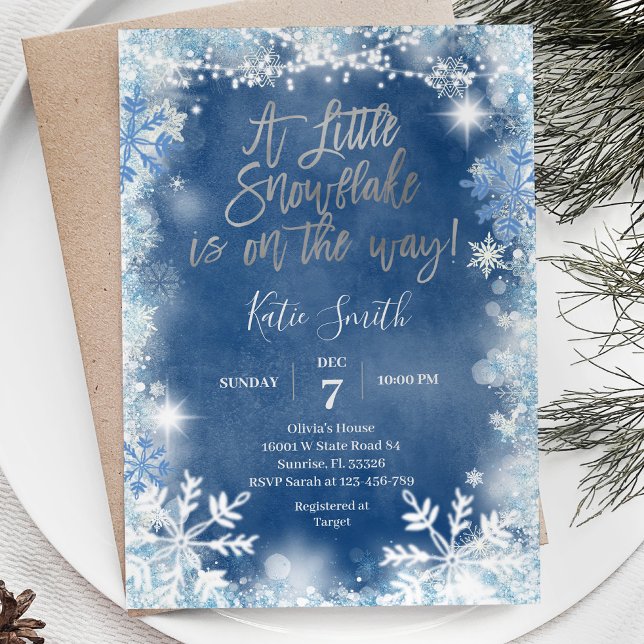 Blue Silver Snowflakes is On The Way Baby Shower Invitation (Creator Uploaded)