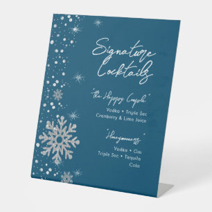 Blue Silver Snowflakes Signature Cocktail Menu Pedestal Sign