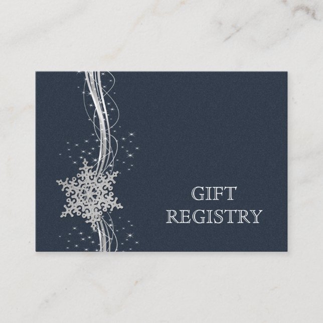 Blue Silver Snowflakes wedding gift registry Enclosure Card (Front)
