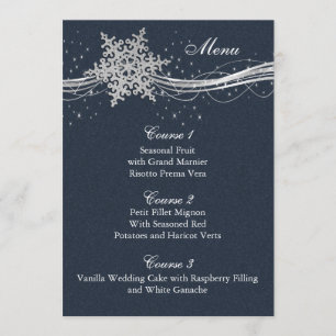 Blue Silver Snowflakes Winter wedding menu cards