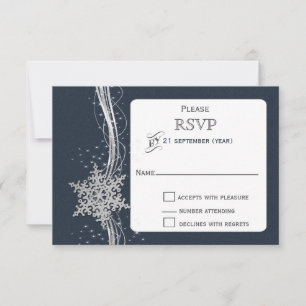 Blue Silver Snowflakes Winter wedding RSVP