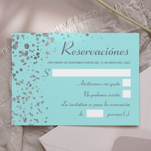 Blue Silver Spanish Reservacion, Quinceanera RSVP Invitation