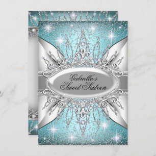 Blue & Silver Sparkle Diamond Sweet 16 Invite