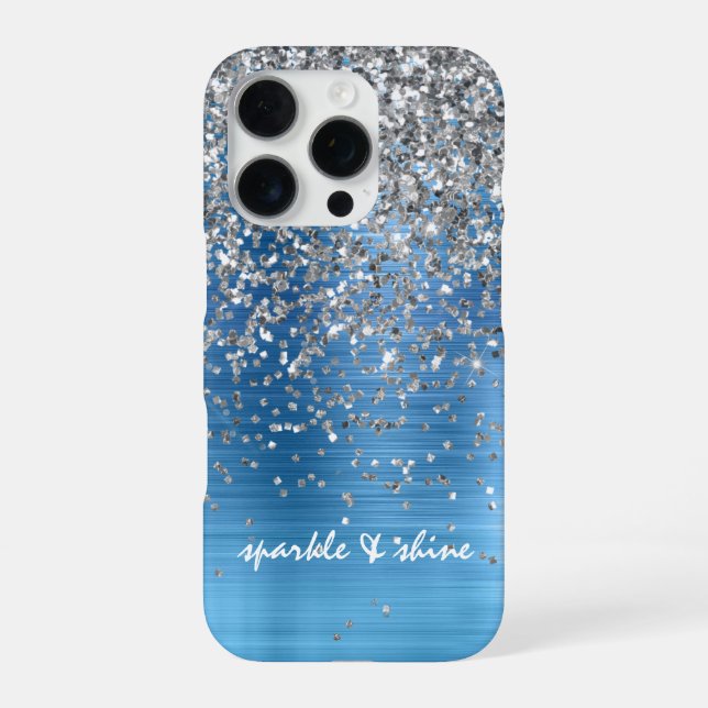 Blue Silver Sparkle Glitter personalised iPhone Case (Back)