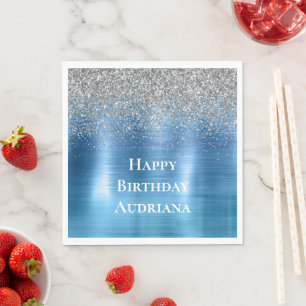 Blue Silver Sparkle Glitter personalised Napkin