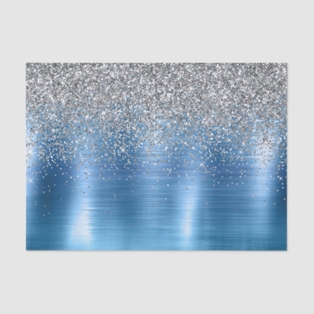 Blue Silver Sparkle Glitter  Tissue Paper (Front)