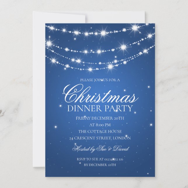 Blue & Silver Sparkling Chain Christmas Party Invitation (Front)