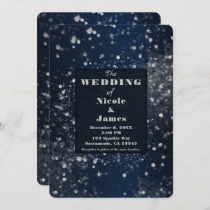 Blue & Silver Sparkling Lights Glam Wedding Invitation
