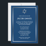 Blue Silver Star of David Bar Mitzvah Invitations<br><div class="desc">A classic Bar Mitzvah invitation featuring a Star of David design in silver and dark blue. Modern and formal. Easily personalise for your event! Designs are flat printed illustrations/graphics - NOT ACTUAL SILVER FOIL.</div>