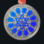 Blue & Silver  Star Of David Hanukkah Metal Ornament<br><div class="desc">*Customise with your choice of background colour.</div>