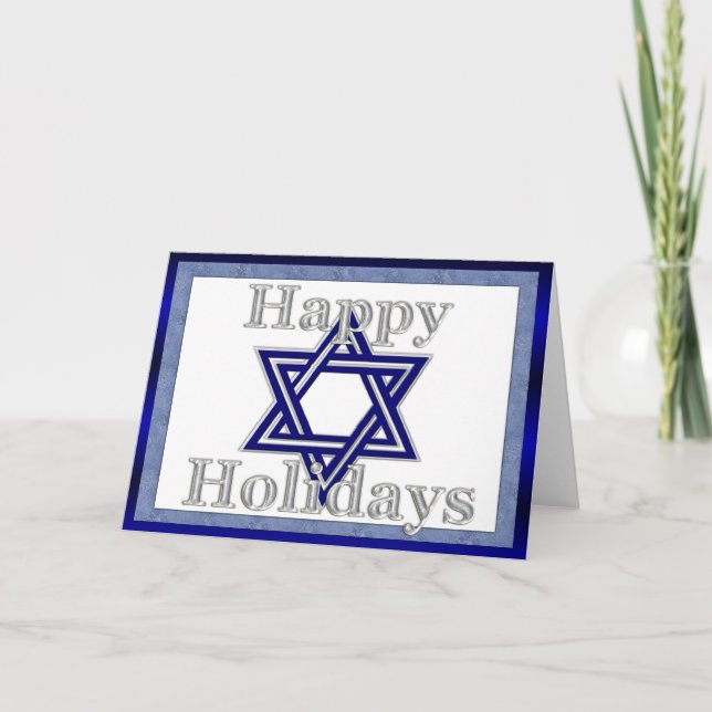 Blue/Silver Star of David Happy Holidays Card (Front)