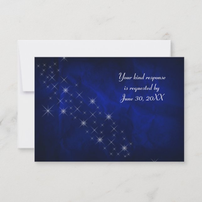 Blue Silver Star Wedding RSVP Card (Front)