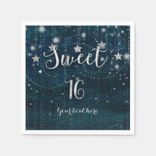 Blue & Silver Starry Celestial Sweet 16 Party Napkin