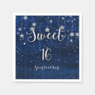 Blue & Silver Starry Celestial Sweet 16 Party Napkin