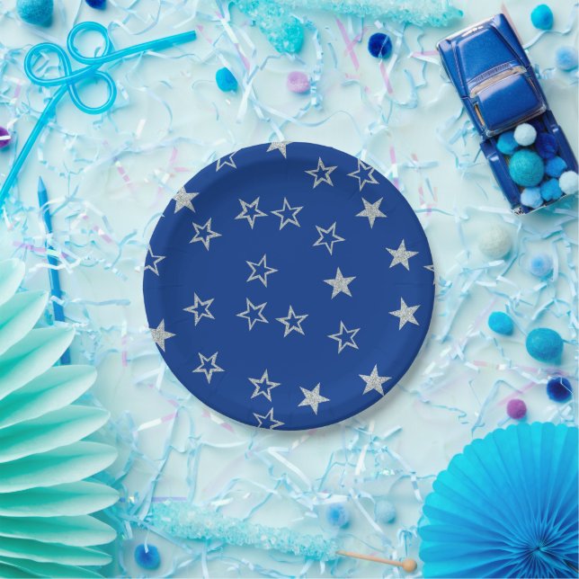 Blue silver stars paper plate (Party)