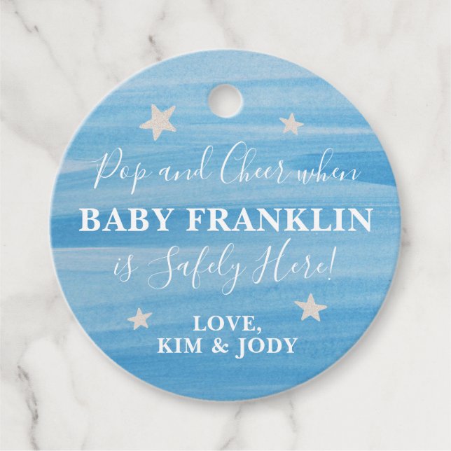 Blue & Silver Stars Pop It When She Pops  Favour Tags (Front)