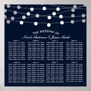 Blue Silver String Lights Modern Wedding Seating Poster