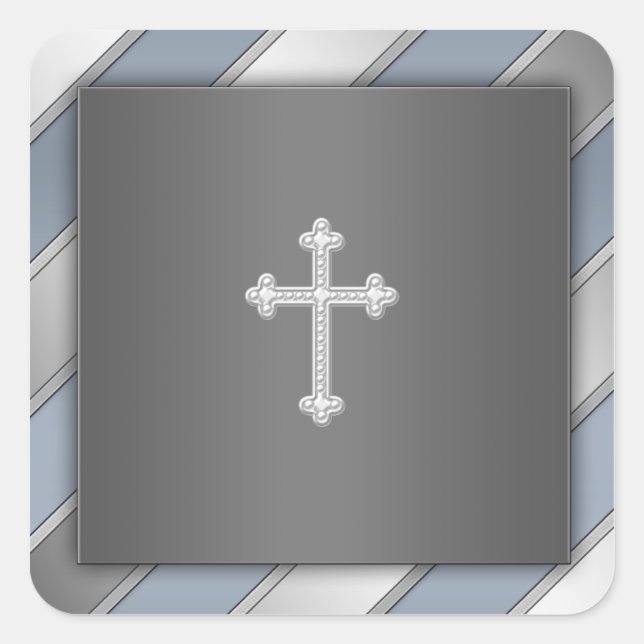 Blue Silver Stripe Cross Christian Envelope Seal (Front)