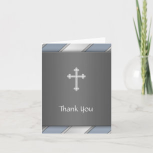 Blue Silver Stripe Cross Thank You Card